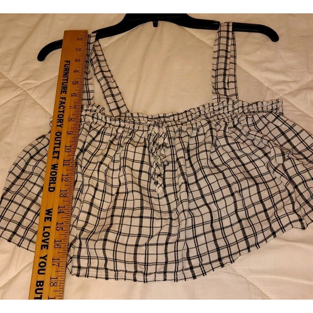 American Eagle Womens Plaid Smocked Crop Tank Top S Peach Ruffle Cottagecore Y2K - Picture 5 of 11
